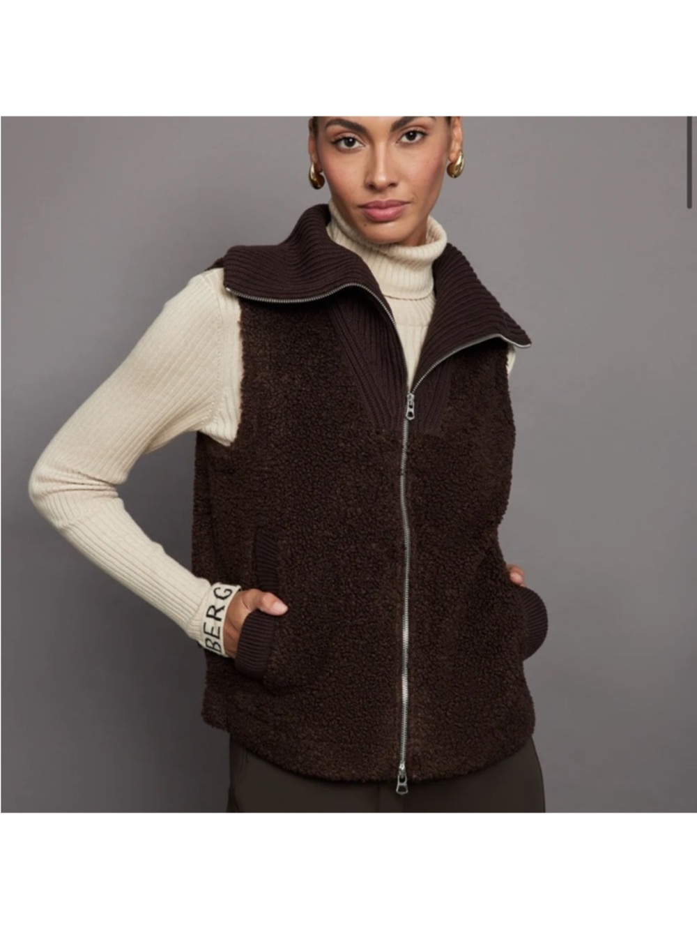 NWOT VARLEY Aspen Gilet Vest Boucle Sherpa Coffee Bean, Size XS